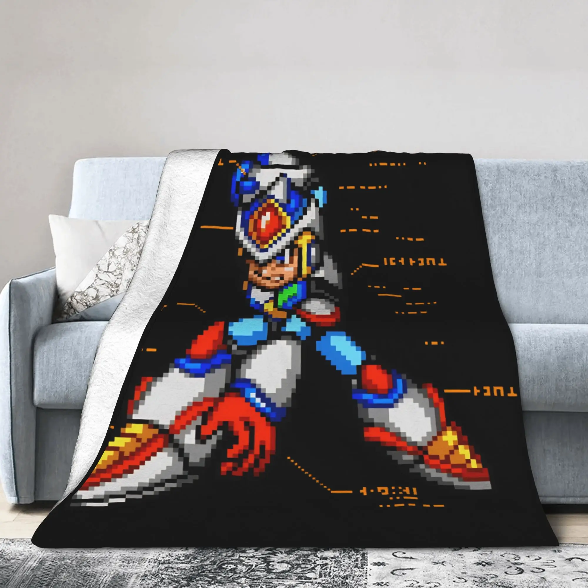 Mega Man Metal Man Flannel Blankets Robot Anime Game Vintage Throw Blankets for Home 150*125cm Warm