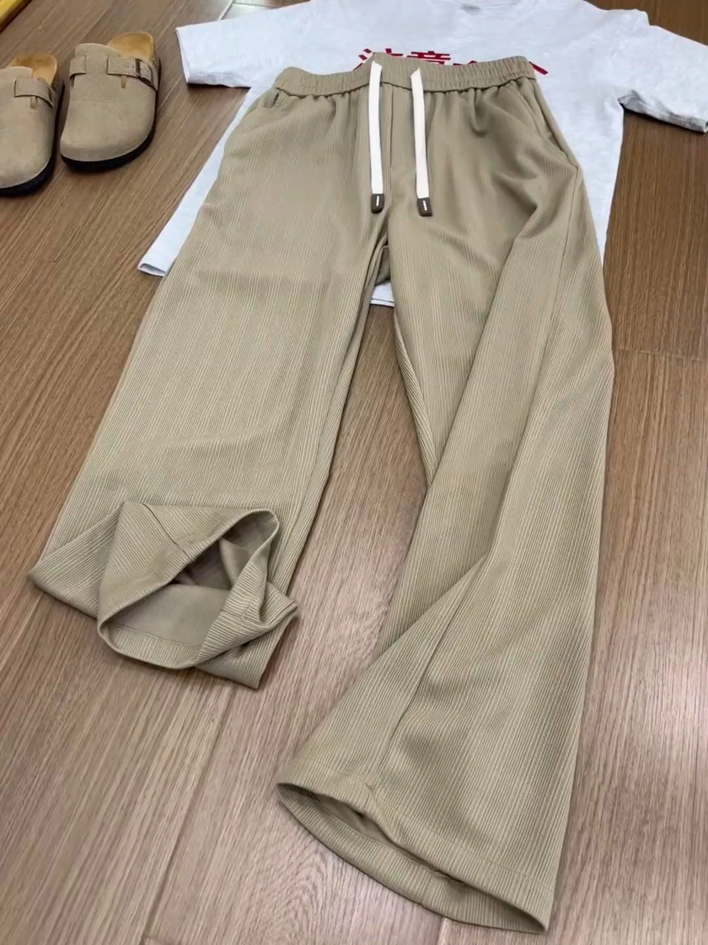 

Мужские летние тонкие прямые брюки из ледяного шелка Qui Dry, винтажные американские, зауженные, длинные, струящиеся, широкие, повседневные брюки