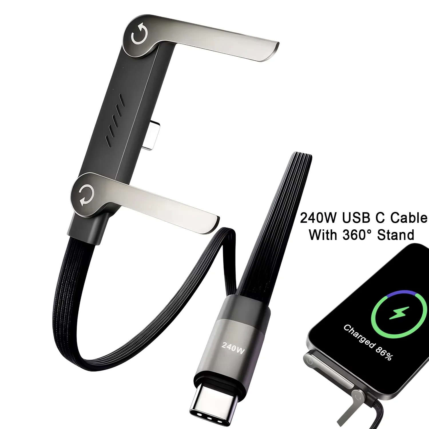 240W 1,5m Ladekabel 2-in-1 Handyständer Schnellladekabel Typ C Geflochtenes Design für Büro und Zuhause Handy-Tablet-Ladekabel