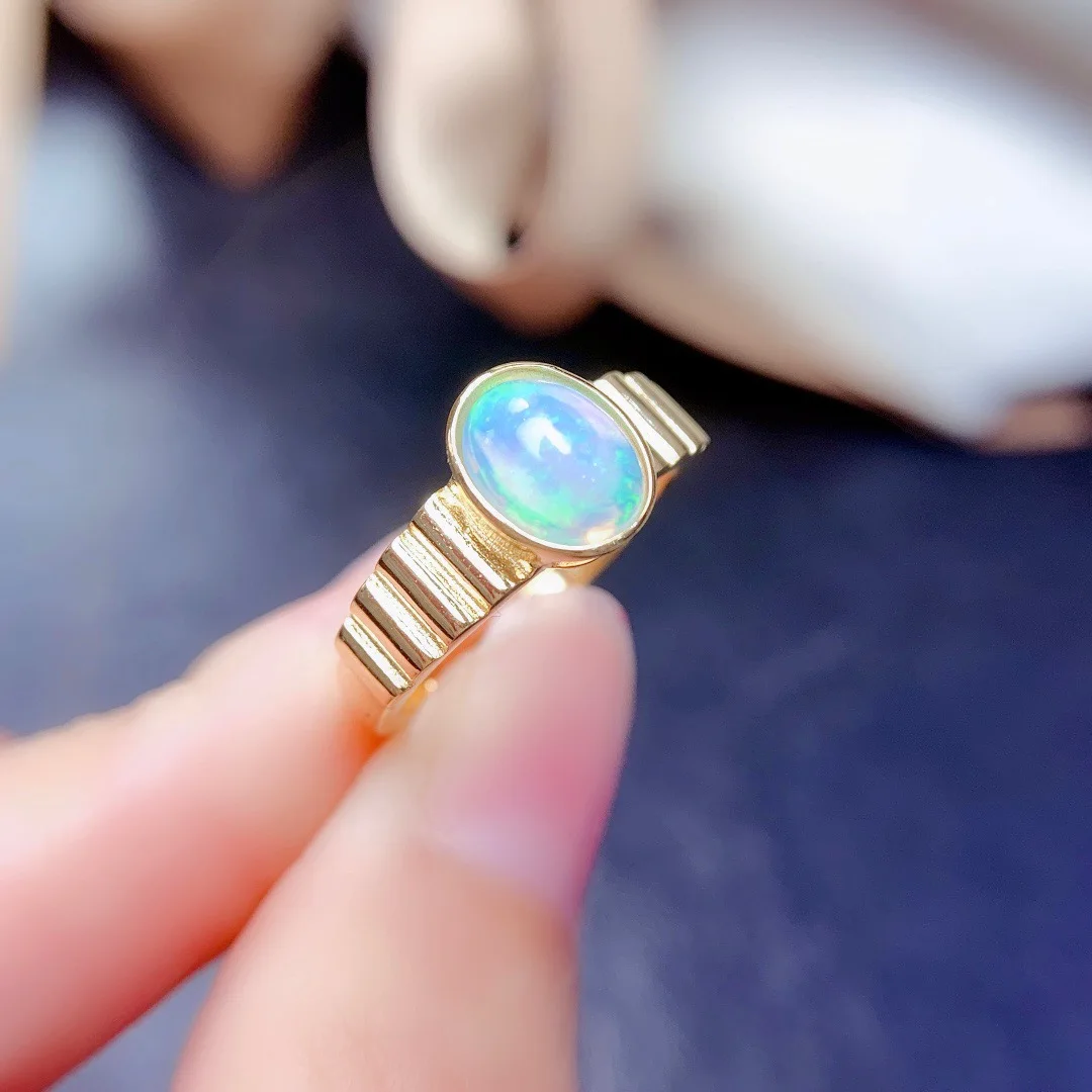 

New Opal Ring 6*8mm925 Sterling Silver Women Ring Fire Color Glitter Exquisite Birthday Gift