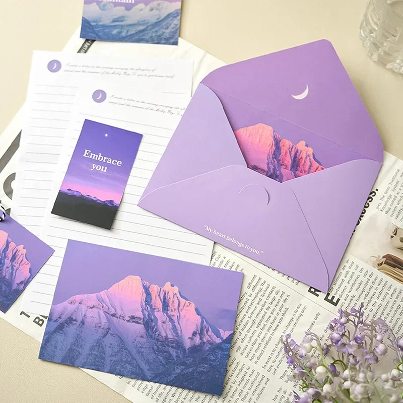 

8pcs/Set Moon Sea Series Envelopes with Letter Pads DIY Greeting Cards Postcards Cover Korean Stationery Office Memo Cards