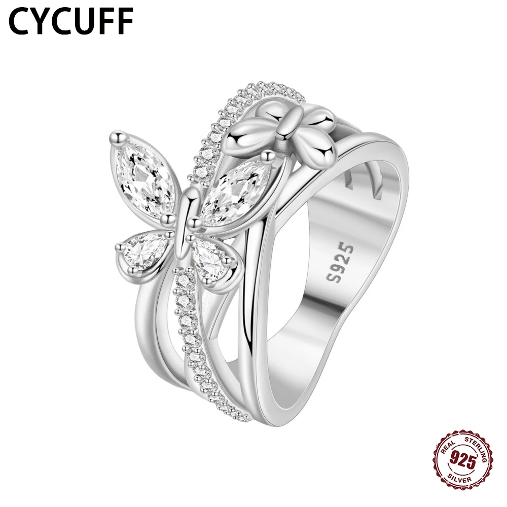 

CYCUFF New 925 Sterling Silver Butterfly Flying Zircon Ring for Women Engagement Wedding Rings Trendy Exquisite Jewelry DIY Gift