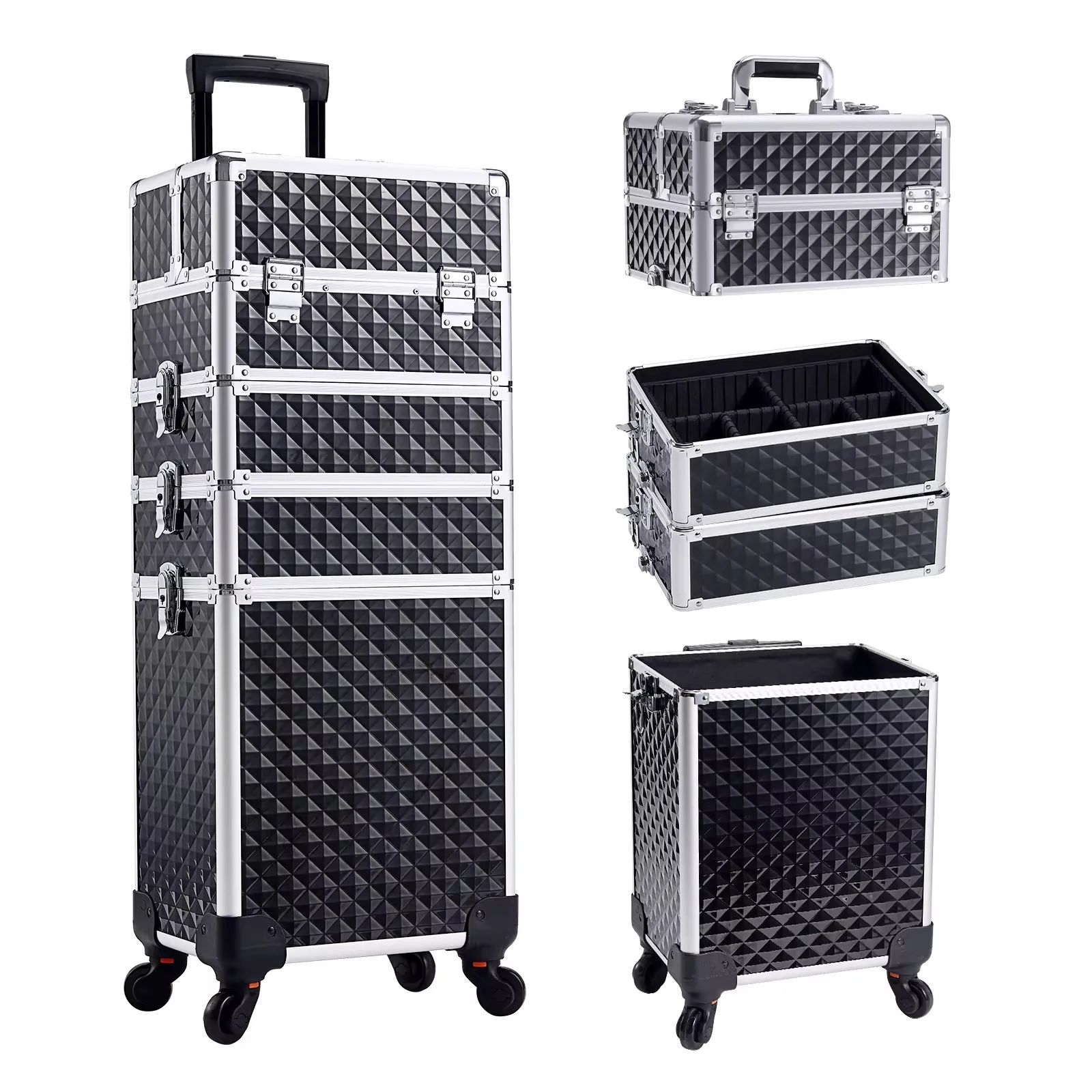 Make-up trolley afneembare 4-in-1 legering treinaktetas voor nagelmanicure op wielen slot salon grote capaciteit opbergtas