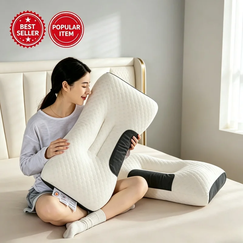 2PC Ergonomic Cervical Neck Pillow, Soybean Fiber Massage Sleep Cushion, Neck Support Pillow for Home SPA Sleeping