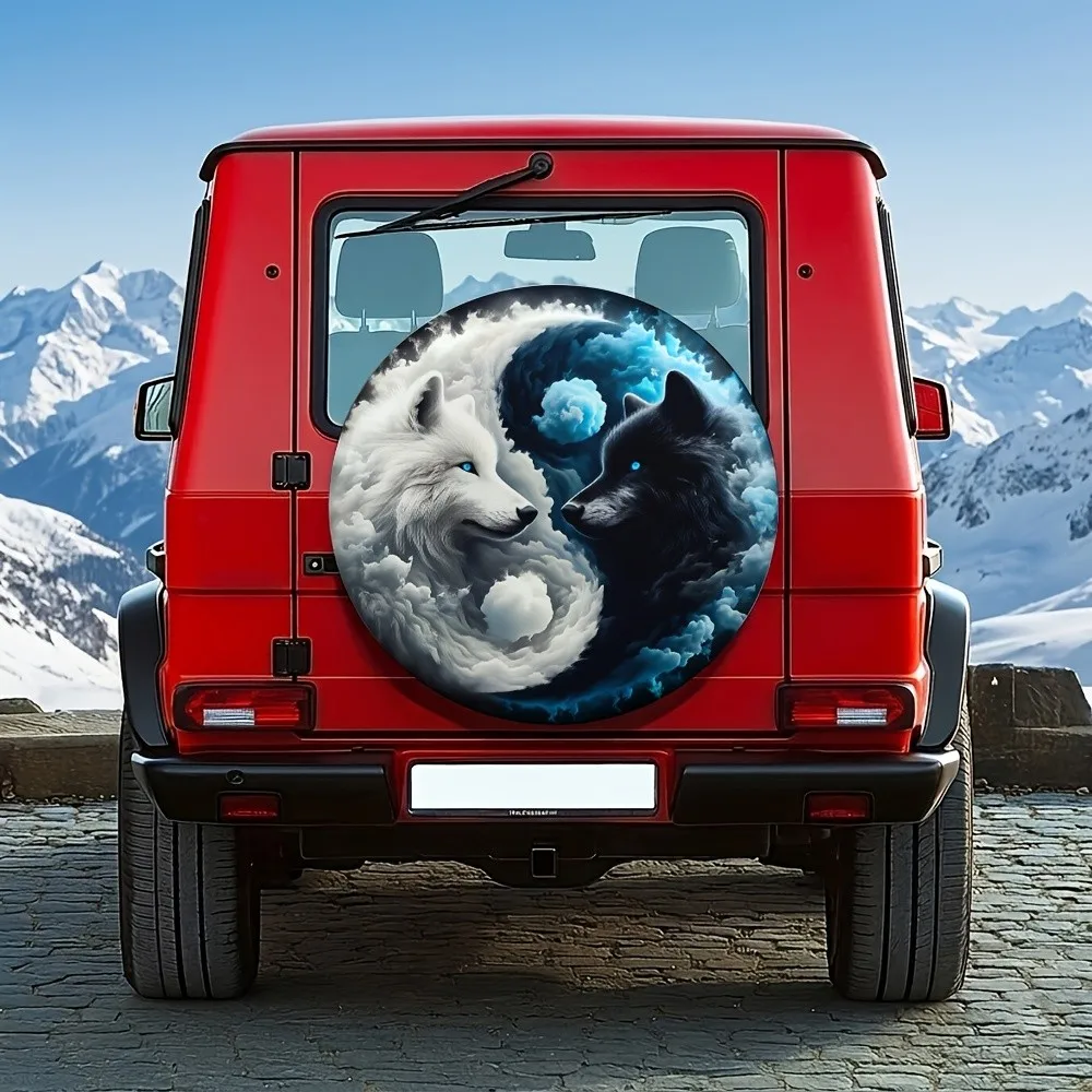 

Yin Yang Wolves Tire Cover Waterproof Polyester Car Wheel Protector for SUV