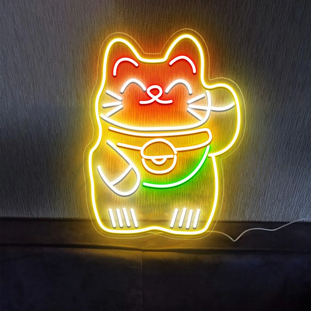 Lucky Cat Neon Sign Japanese Custom Restaurant Business Neon Sign Coffe Bar Food Shop Wall Decor Fortune Cat Led Neon Lights