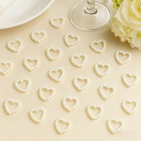 50 Pearl Heart Table Scatter for Wedding Heart-Shaped Bead Charm DIY Wedding Décor Bridal Shower Decoration Nail Art Accessories