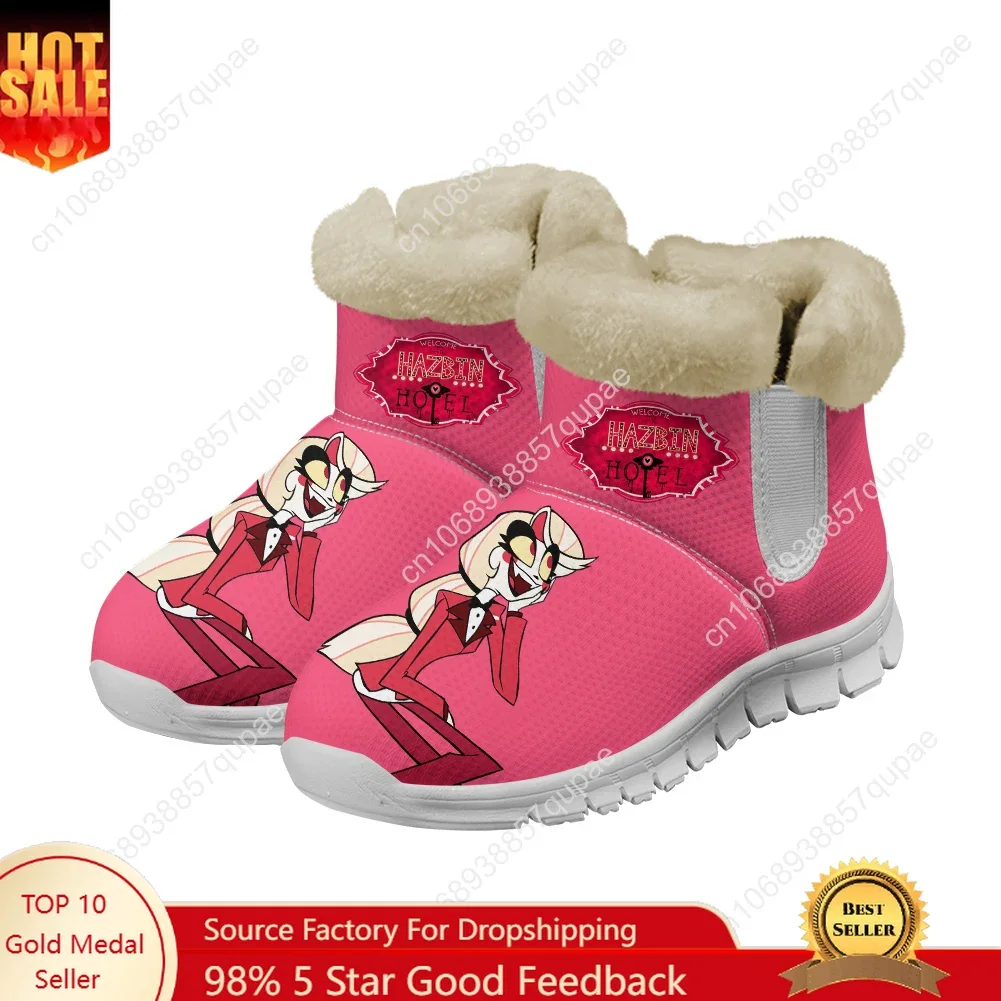 

Зимние ботинки H-Hazbin Hotel в стиле аниме для мужчин, женщин и подростков, теплые повседневные сапоги, мягкие плюшевые, высококачественные, парные, на заказ