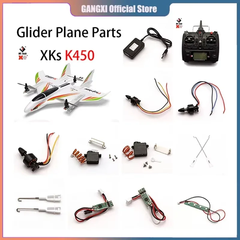 WLtoys XK X450 RC Glider Plane Parts Motor Receiver Board Servo Main Blades Screw Shell Propeller Receiver ESC Light Pull Rod