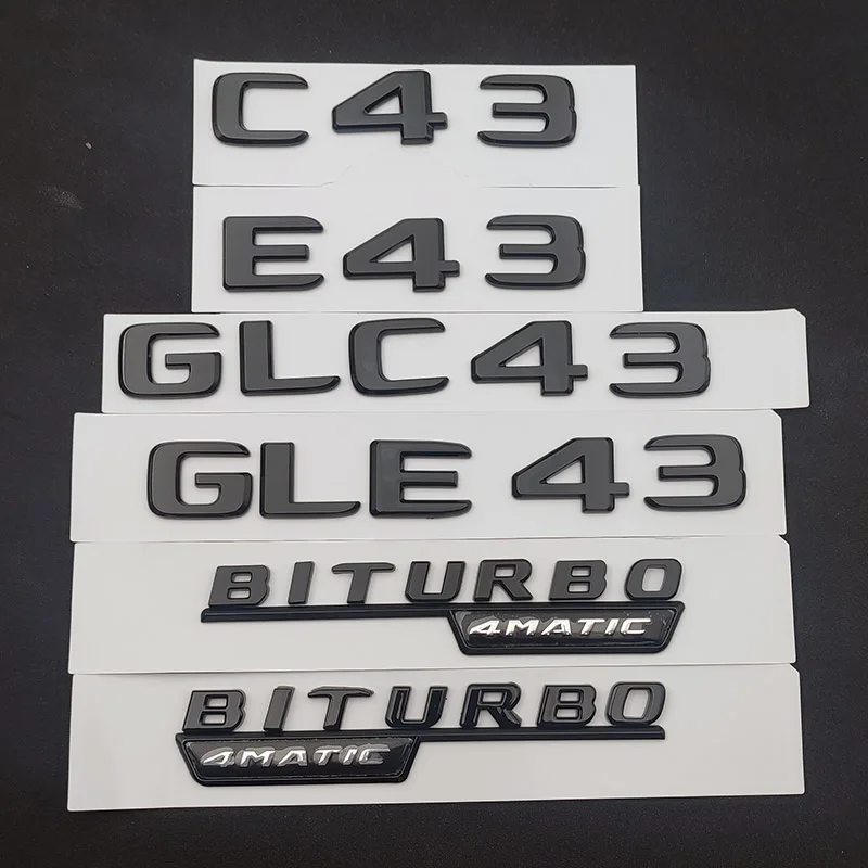 

3D ABS Car Trunk Badge BITURBO 4MATIC Emblem Logo For Mercedes C43 AMG W205 W204 E43 W213 W212 GLE43 X253 GLC43 W167 Accessories