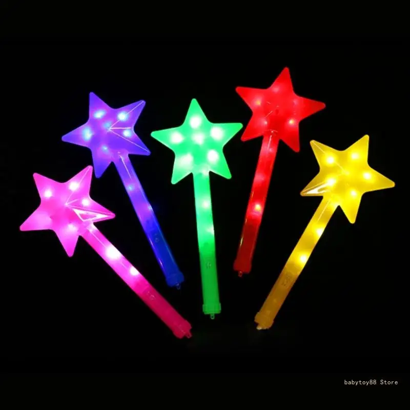 Y4UD Glowing Fairy Wand Five Pointed Star Bulk for Children Adults Outdoor Summer Play Party FleaMarket Supply 10PCS