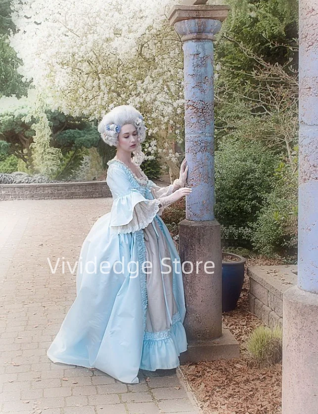 Vintage Sky Blue Ball Gown Elizabethan Costume French Court Queen 18th Century Victorian Evening Gowns vestidos de graduación