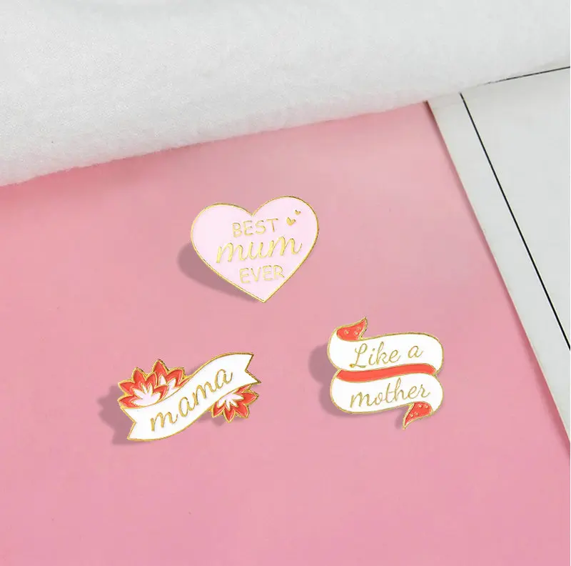 10 PCS / LOT Best Mama Enamel Pins Custom Perfect Mum Brooch Lapel Badge Bag Cartoon Pink Jewelry Mother's Day Birthday