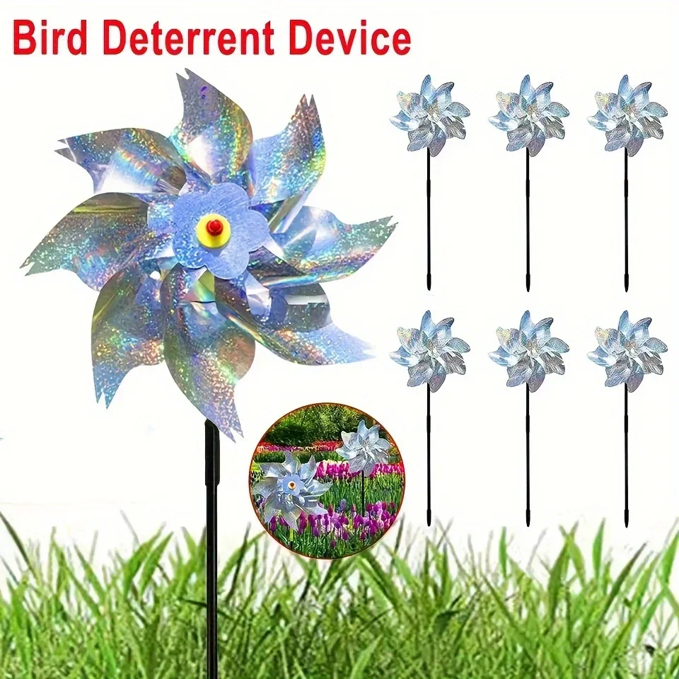 10PCS DIY Silver Laser Bird Repellent For Farm Outdoor Bird Repeller Lawn Decor Bird Repeller Windmill Garden Rotating Windmil