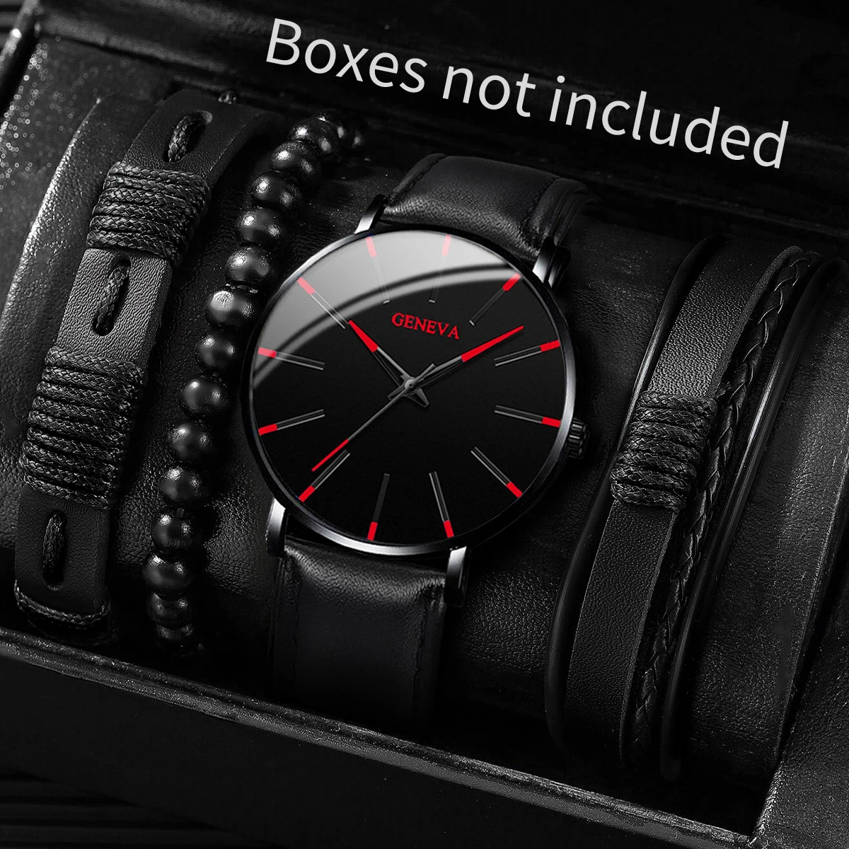 ساعة كوارتز للرجال من جلد البولي يوريثان ، طقم أساور غير رسمية بدون صندوق ، ساعات معصم 5