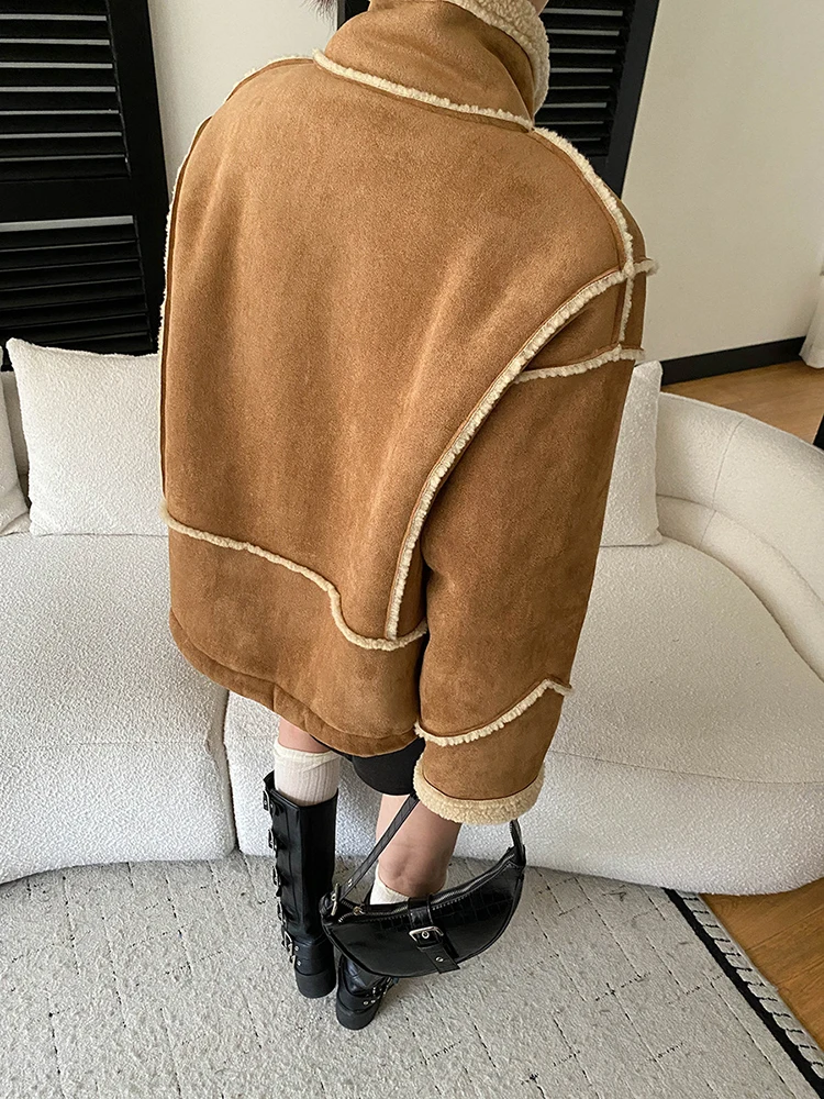 FANAN Office Lady Faux Fur Coats For Women Lapel Single Breasted Thick Warm Long Sleeve Temperament Jackets Winter New 2025