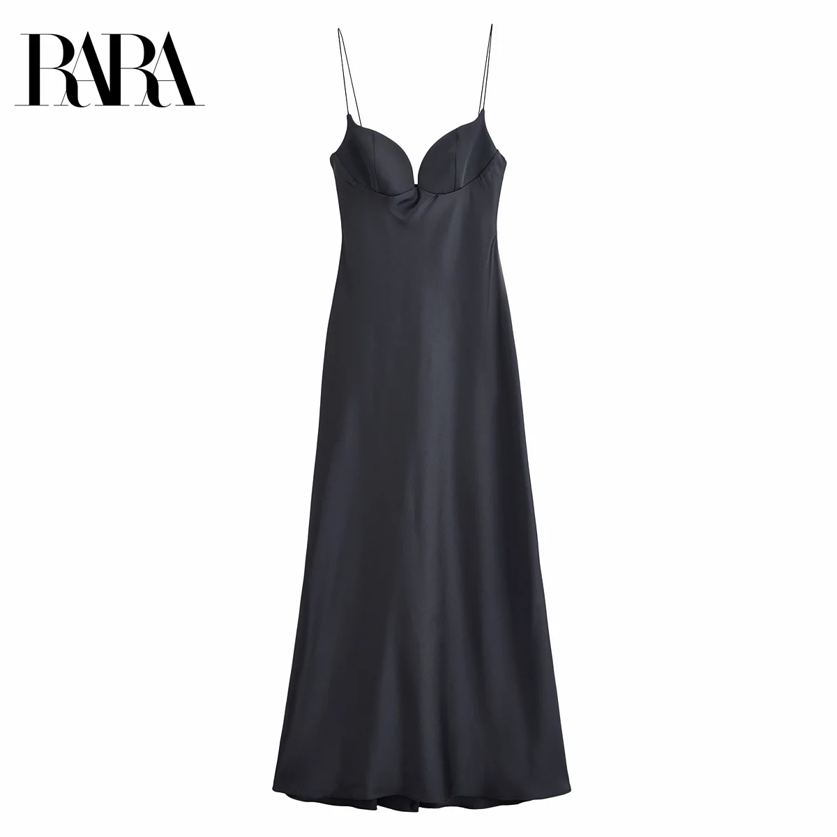RARA Womens Resort - Style Satin - Feel Spaghetti - Strap Midi Dress Stylish and Comfortable Dress for Women