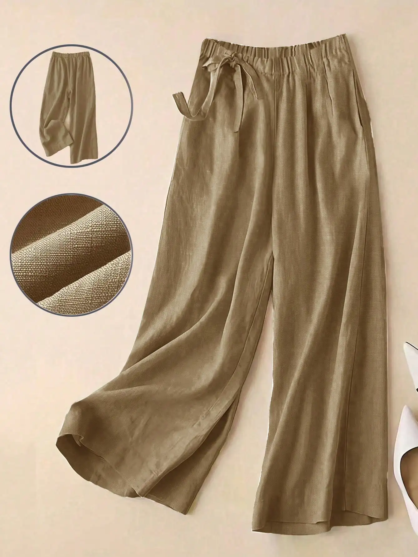 2026 New Fashion Womens High Waist Wide Leg Pants Elastic Waist Drawstring Loose Fit Summer Casual Trousers