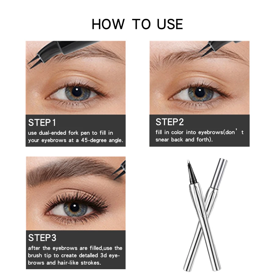 2-Punkt-Flüssigkeit, wasserdicht, schweißfest, Augenbrauenstift, gebogener Augenbrauenstift mit Gabel und präzises Make-up mit Pinselspitze