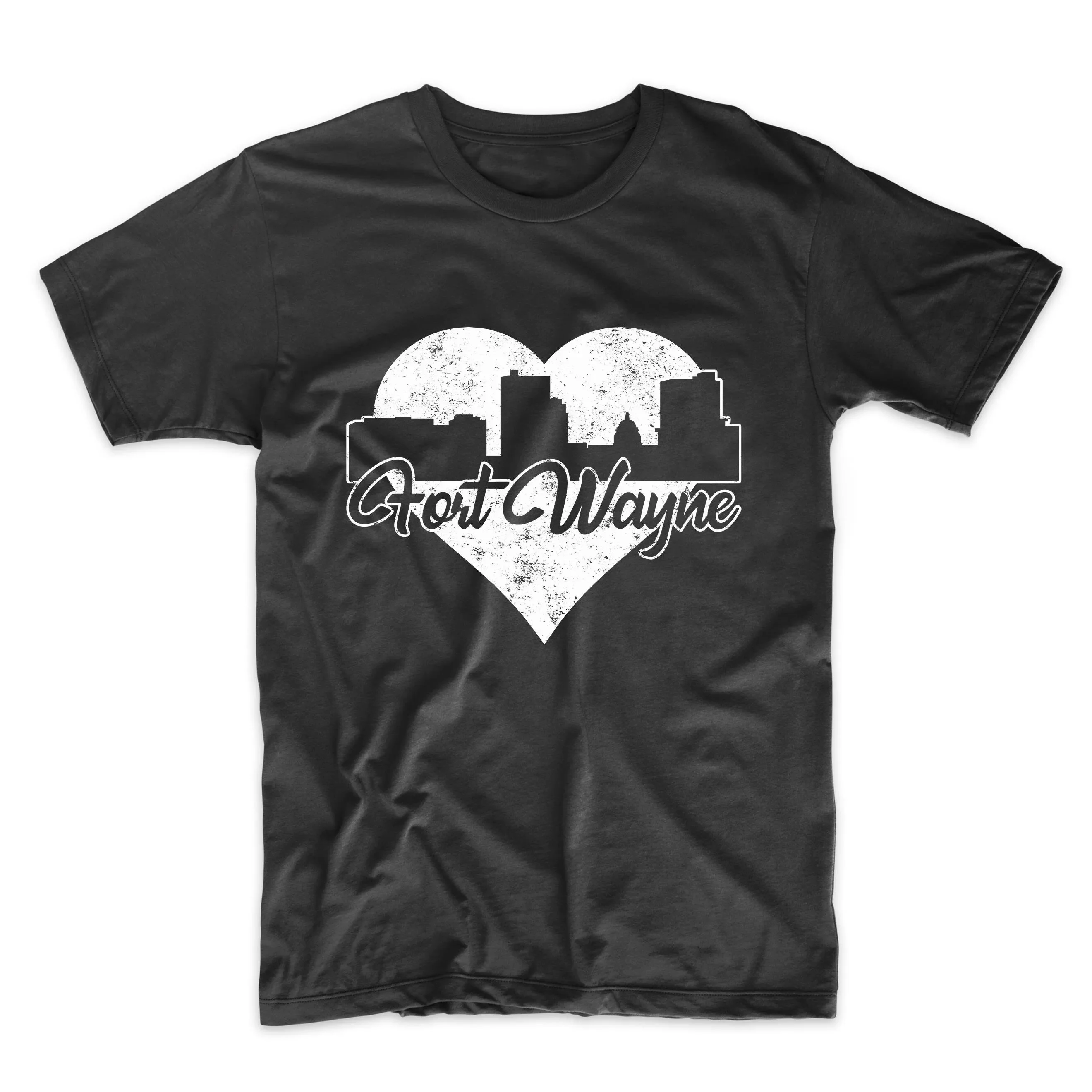 Men'S Fort Wayne T Shirt Retro Indiana Skyline Heart Distressed