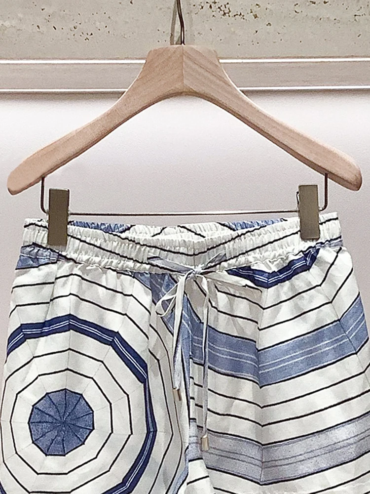 

Ele Summer Print Belted T-irt Top Wide Leg orts Set Women's Faion Ensemble Polyester Fiber ort Sve round Ne