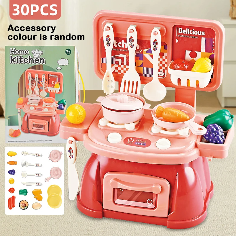 

Children's Mini Kitchen Utensil Table Fun Simulation Cooking Set Girls Boys Kids Play House Tableware Stove Toys Birthday Gift