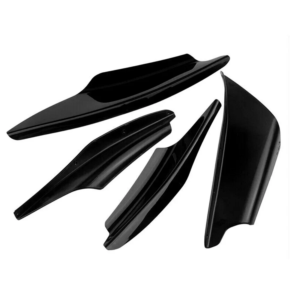 4Pcs/Set Front Bumper Spoiler Universal Hight Quality ABS Gloss Black Vehicle Splitter Fin  Auto Body Kit Valence Chin Accessory