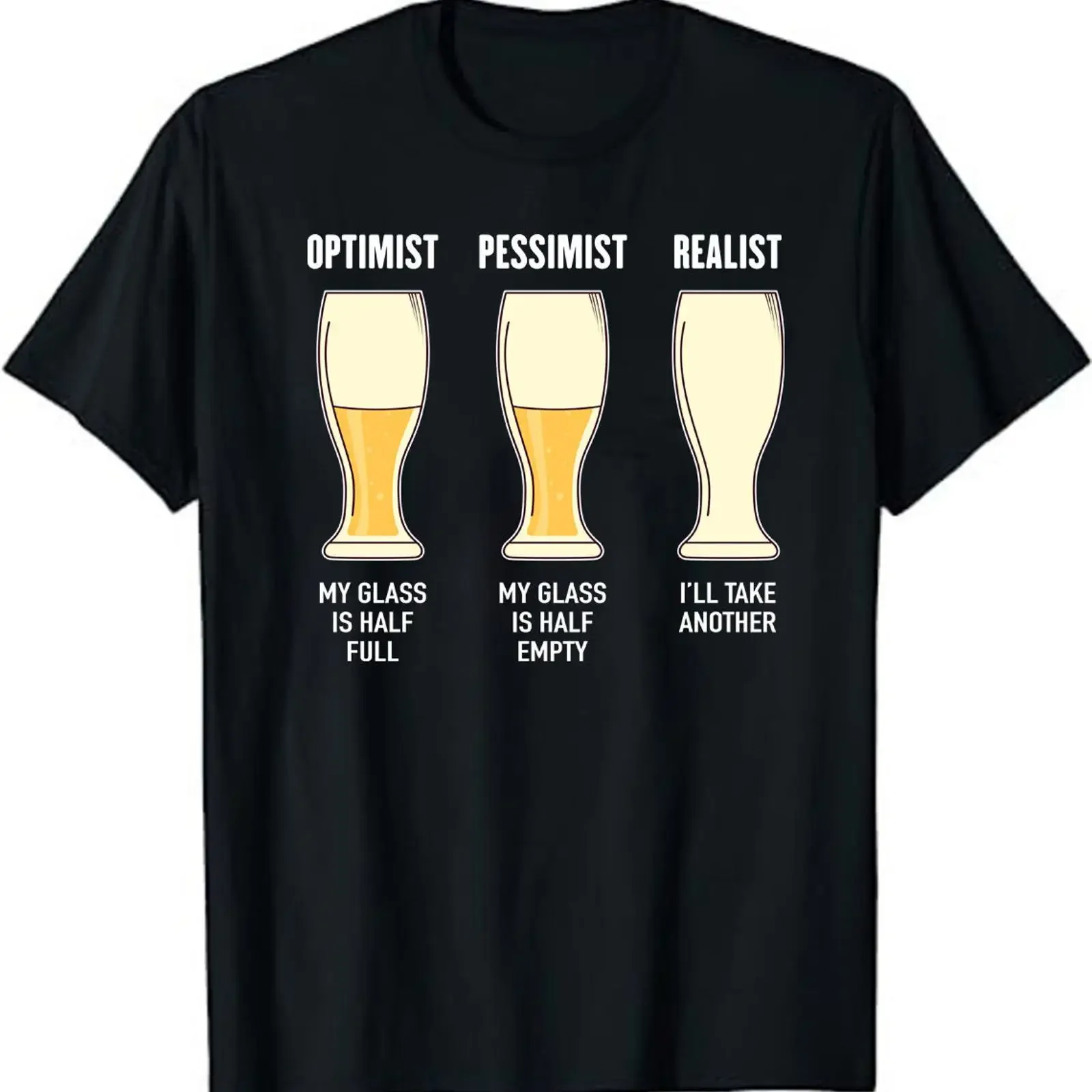 T-shirt hilarant pour optimiste, réaliste, pessimiste, amateur de bière, ou pour amoureux, style vintage délavé, vêtements de créateur pour homme
