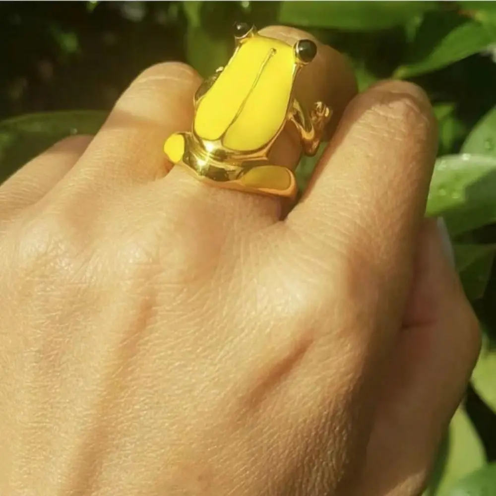Anillo de aceite de goteo de rana, accesorios de joyería geométrica, anillo de pintura, diseño minoritario, anillo esmaltado de aleación, regalo