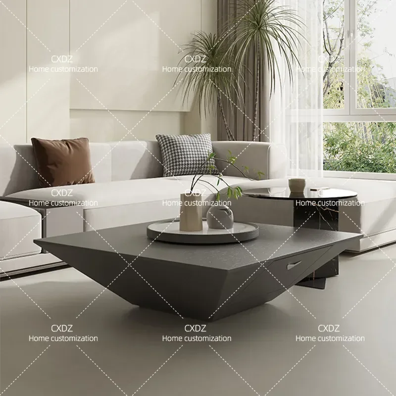 Light Luxury Inverted Triangular Coffee Table Set Minimalist Square Edge Rock Slab Living Room Household Furniture
