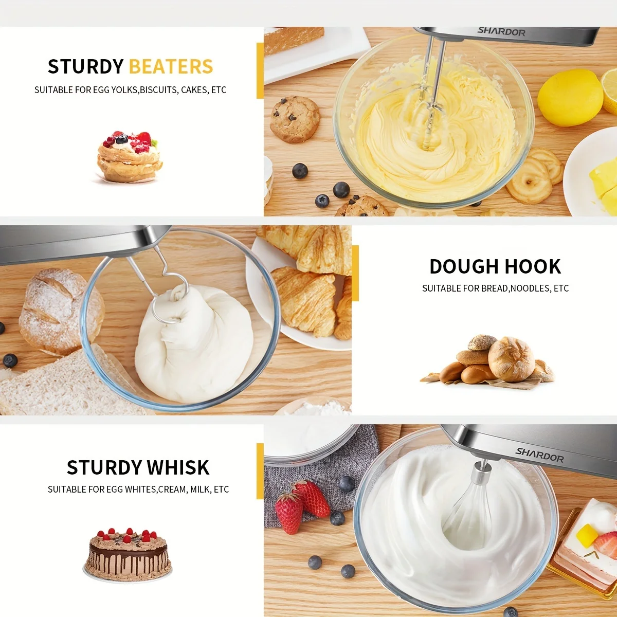 Hand Mixer, Handheld Mixer with Storage Case 5-Speed Plus Turbo Hand Mixer Electric with 5 Stainless Steel Attachments