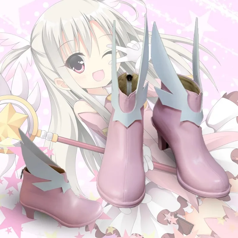 Fate/kaleid liner PRISMA ILLYA Illyasviel von Einzbern Cosplay Costume Shoes Anime Pink Cute Handmade Faux Leather Boots