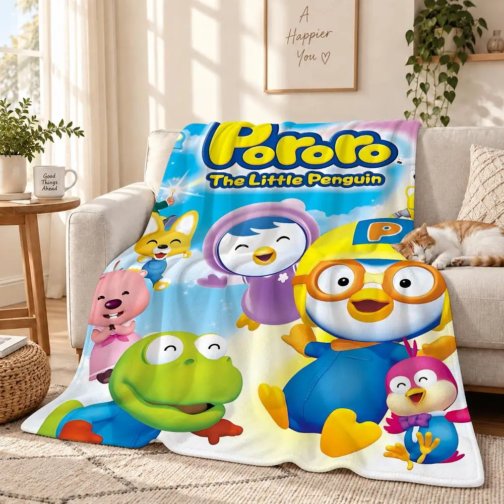 Pororo the Little Penguin Throw 240g Lightweight Flannel Blanket, Soft Skin Throw Blanket for Sofa Bedroom