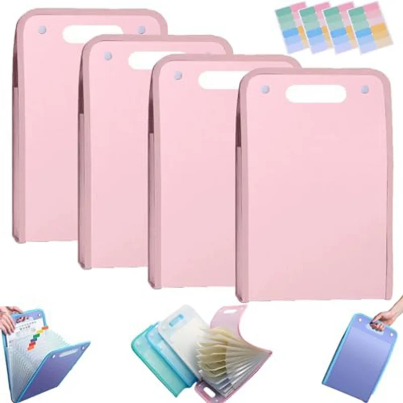 NEW-4PCS Extended Waterproof Folder, Vertical File Manager With Handle 13 Pocket A4 Multi-Page Portable Office Folders
