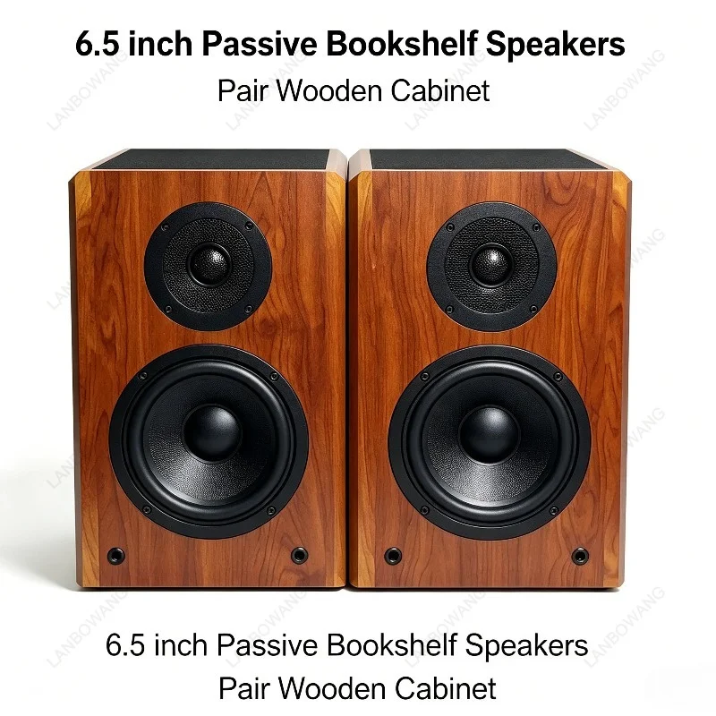 6.5 Inch Model 206 Passive Bookshelf Speakers, HiFi Wooden Cabinet for Vocal & Audiophile, 2-Way with Crossover Network (Pair)