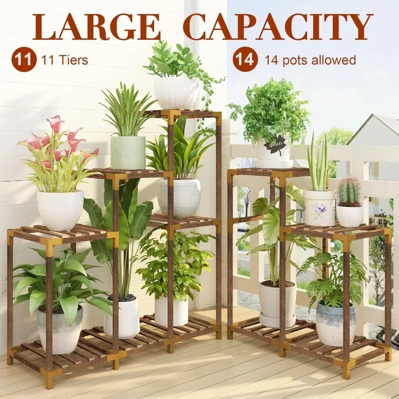 Plant Stand Indoor Outdoor, 11 Tier Corner Plant Shelf With Upgraded Space For Tall Plants Large Wooden Plant