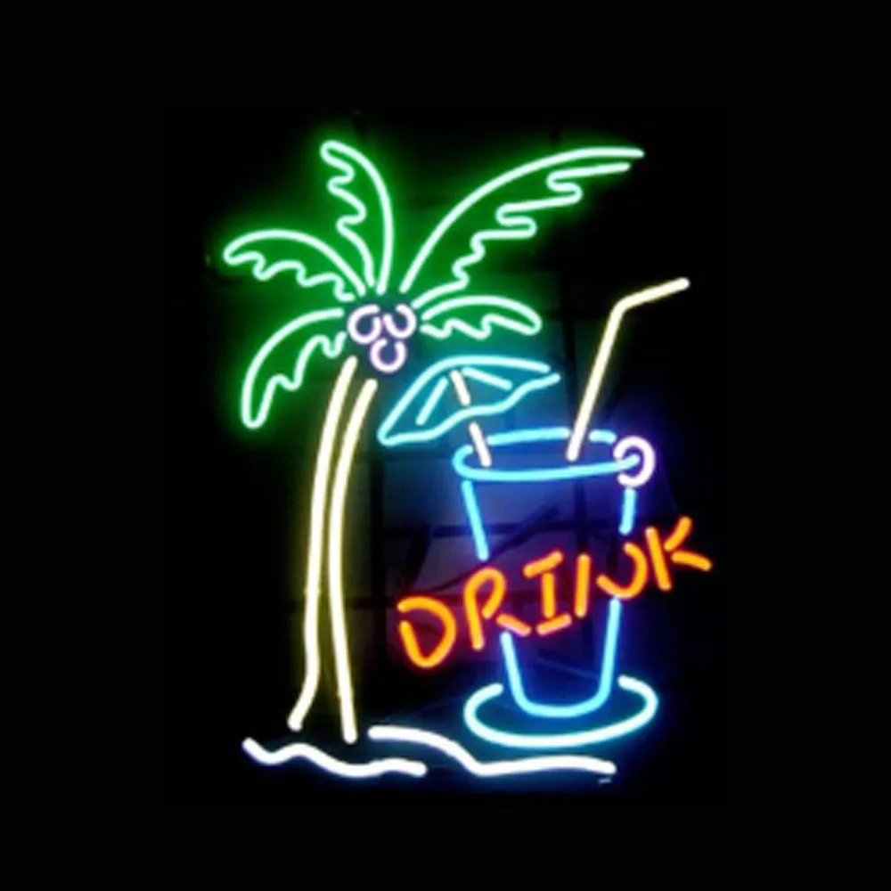 Custom Drink Palm Tree Lemon Neon Light Sign Handmade Real Glass Tube Store Advertise Room Decoration Display Lamp 15