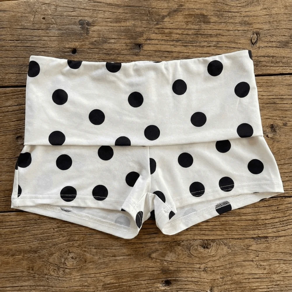 Conjunto de Biquíni com Alças Halter e Renda, Roupa de Banho com Calções Boxer, Estilo Slim Fit, Estampa de Poá, Moda para Garotas