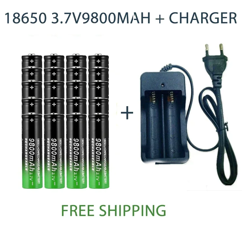 New 3.7V 18650 9800mAh capacity lithium-ion rechargeable battery flashlight battery+charger