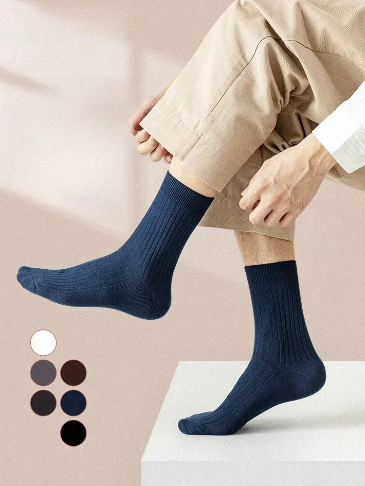 5 Pairs Men's Socks Antibacterial Breathable Cotton Business Winter Sport Comfort Deodorant Absorbent Solid Color Joker Socks