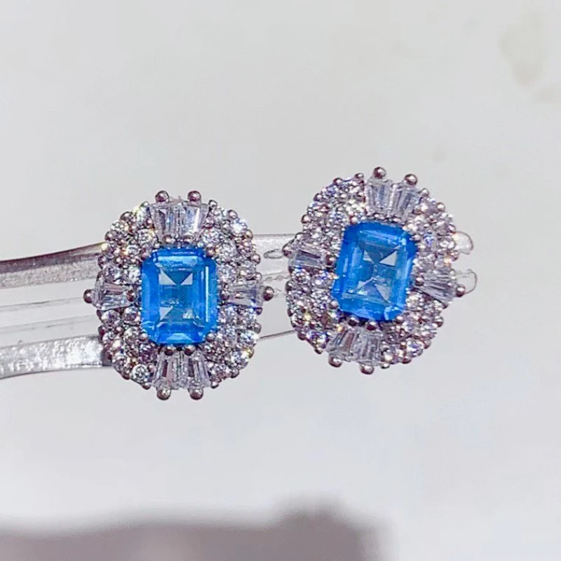 

Настоящие серебряные серьги-гвоздики 925 пробы с топазом, родированные серьги-подвески с драгоценными камнями и фианитами, элегантные вечерние украшения для женщин