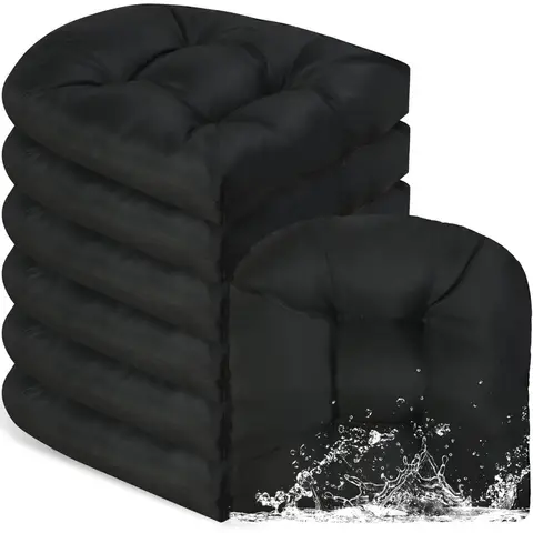 Waterproof Outdoor Chair Cushions Set of 6, Square Tufted, Overstuffed Patio Furniture Seat Cushions for Sun Protection