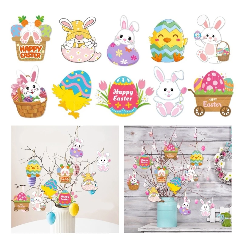 Pack of 10 Easters Bunnys Eggs Hanging Decoration Jewelry for Spring Festivities Dropship