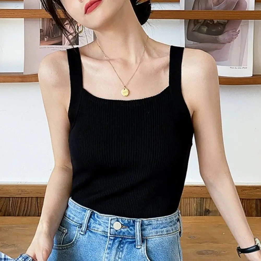 Knitted Tops Women's Sleeveless Shirt Solid Color Korean Style Tank Tops Women Summer Basic Shirts  Casual Sport Vest Camisole