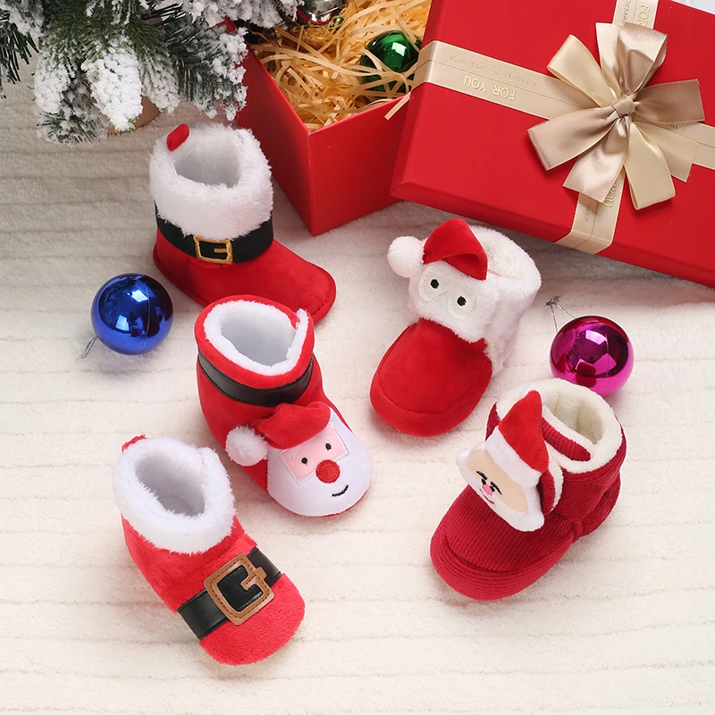 Baby toddler shoes, Christmas style, cute plush heart boots, warm and non-slip, suitable for holiday & party outfits, winter mod