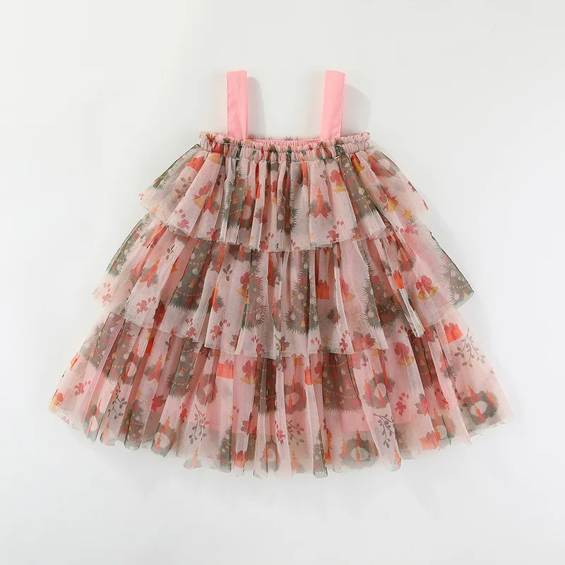 

​​2025 Christmas Dress Camisole Cake Dress Layered Ruffles Dress for Girls Kids Girls Party Clothes
