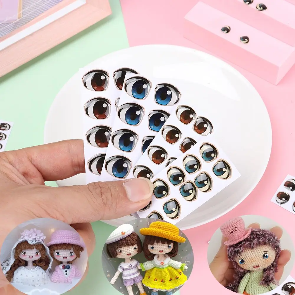 10 Pair Multi Styles Cartoon Eyes Stickers Boy Anime Figurine Doll Face Organ Paster Decals DIY Glass Eye Chips Doll Accessories