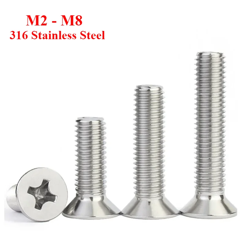 316 Stainless Steel Flat Head Screws Cross Countersunk Head Screws M2 M2.5 M3 M4 M5 M6 M8