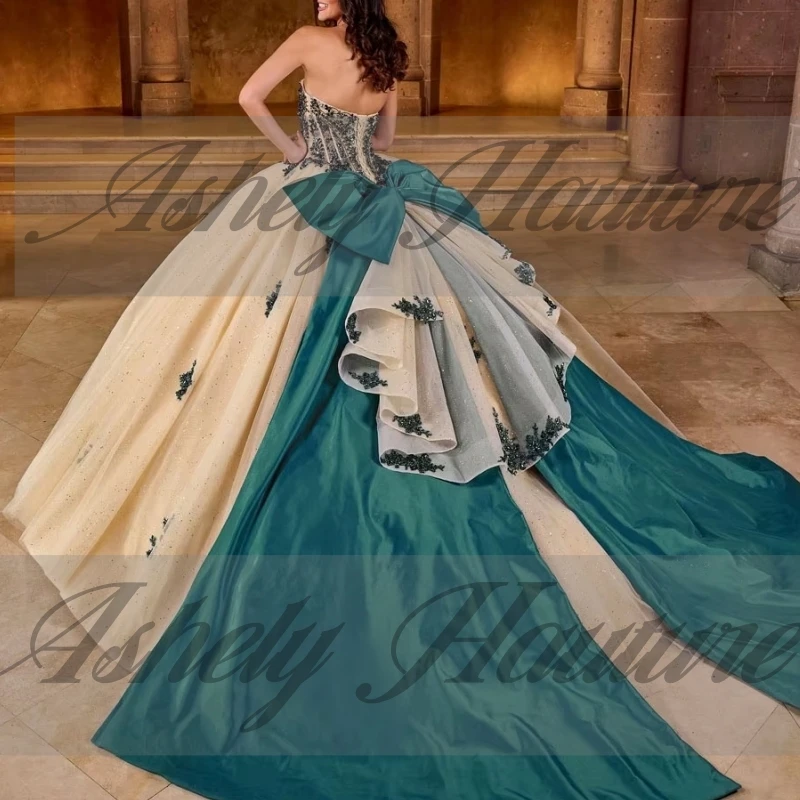 Spersonalizowane Meksyk Crystal Sweet 16-letnia Dziewczyna Quinceanera Sukienki Koraliki Kokarda Kobiety Impreza Specjalne Okazje Prom Vestidos De 15 Años