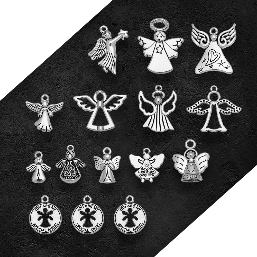 Antique Silver Plated Guardian Charms Angel Watching Over Me Pendant For Diy Jewelry Making Supplies Wholesale Items Resale Bulk